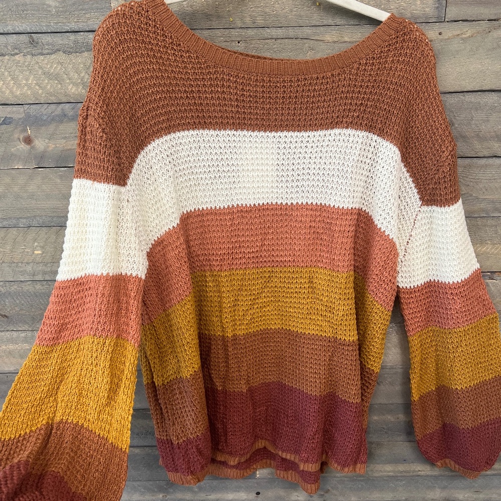 Multicolored Striped Long Sleeve Knit Pullover Sweater